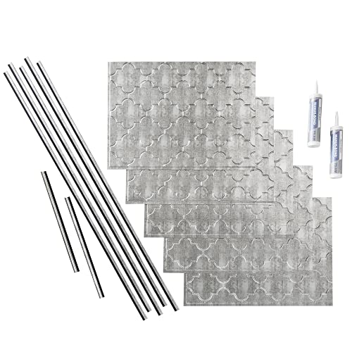FASÄDE Monaco Decorative Vinyl Backsplash 15 sq ft Kit in Crosshatch Silver