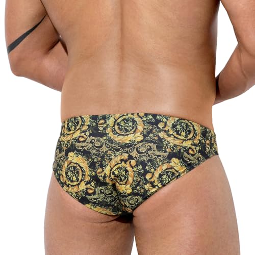 Arjen Kroos Men's Sexy Printed Swim Briefs Tagless Bikini Pattern Swimwear with Drawstrings,GOLD-AK4009-NEW,Large4
