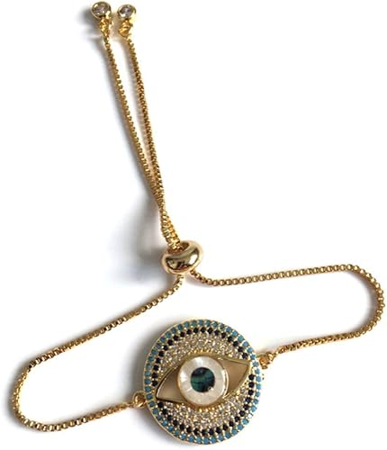 Pulsera ajustable con cuentas deslizantes de ojo malvado de SIFRIMANIA, con amuletos de la suerte brillantes, joyería para mujeres de todas las