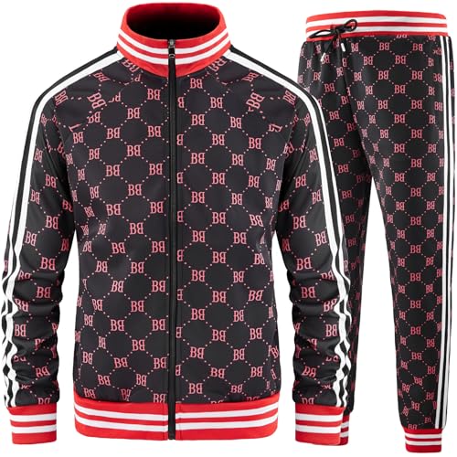Aeeleire Track Suits for Men Set Plaid Tracksuit Mens Sweatsuits 2 Piece Sport Jogger Sweat Suits Clothes Jogging Outfits Red JM-A02-L