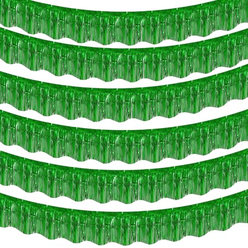Image of LOLStar Green Foil Fringe Tinsel Garland, Tinsel Streamers Banner, 6 Pack | 60Ft Tinsel Streamers, Shiny Green Tinsel Fringe Banners for St Patrick's Day, Parade Float, Christmas Party Decor