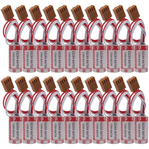 LINHUPAK (20-Pack) ER17/33 2/3A 3.6V 1600mAh PLC Replacement Battery for 3G2A9-BAT08 C500-BAT08 PLC Battery with Brown JAE2.5mm-4P Plug