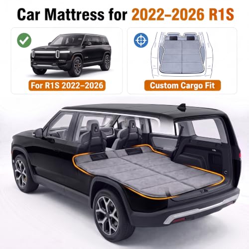 Image of Car Mattress for R1S 2022-2026, Upgraded Non-Inflatable Thickened Foam SUV Car Camping Mattress, Foldable Trunk Sleeping Pad Car Bed Mattress for Road Trips Camping Travel