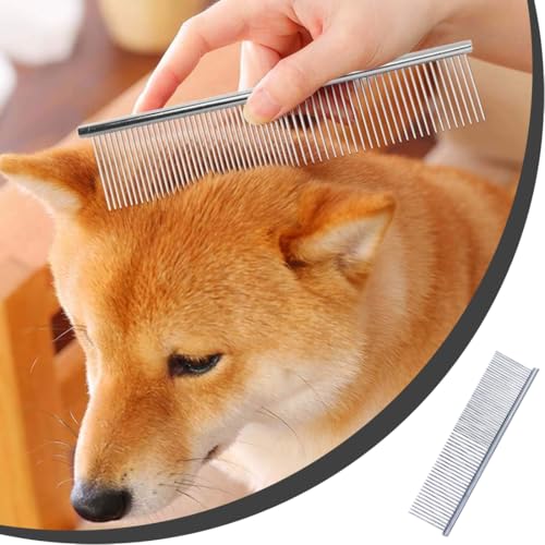 RAMGLYO Haustier Kamm Haustierpflege Edelstahl Abgerundet Zähne Hunde Kamm für Große, Mittlere und Kleine Hunde und Katzen mit Verworrenen Kurzen/Langen Haaren (19 x 3,5 cm)