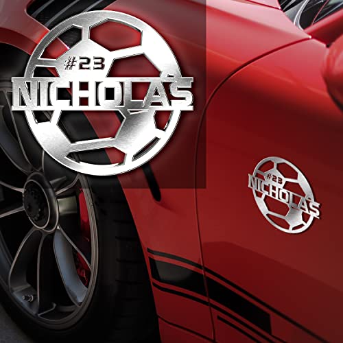Personalized Soccer Emblem Name Letter - Sport Initial Custom Name Car Metal Logo - Customize Car Emblems Soccer Gift For Boy Men Husband Soccer Lovers, Gift For Cars, Trucks, Motobikes (Sport Style) #TOP25