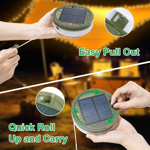 Outdoor Waterproof Portable Stowable String Light,12M 120LED Solar Camping String Lights Reel,Portable 2 in 1 Christmas Fairy Lights,USB Rechargeable for Camping,Yard,Garden,Patio,Warm White - Image 3