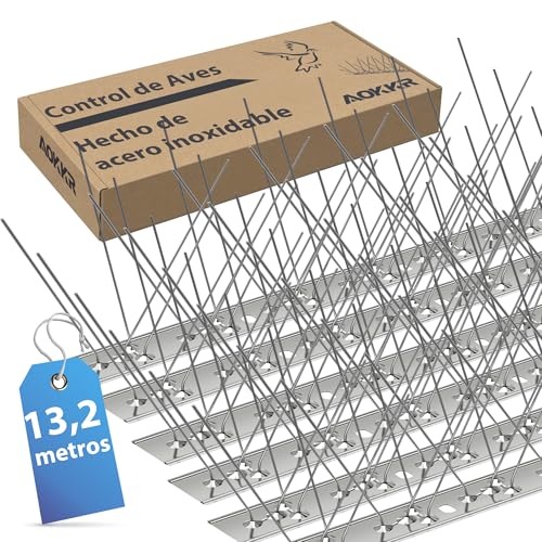 AOKKR Pinchos Antipalomas Acero Inoxidable 13,2 Metros, Pinchos para Palomas 40 Piezas, Ahuyentador de Pajaros con Bridas para Cables, Anti Pájaros Anti Gatos para Balcon Canalón Ventana Terraza