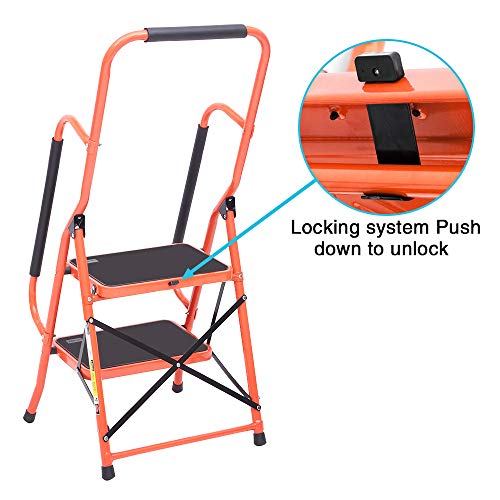 LUISLADDERS Folding 2-Step Safety Step Ladder Padded Side Handrails Portable Heavy Duty Ladders for Kitchen, Home and Office 330lbs
