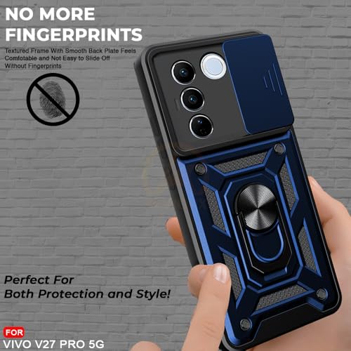 Image of Armor Bumper Back Cover Case for Vivo V27 / V27 Pro 5G | Rotating Camera Cover, Ring Holder & Kickstand | Heavy Duty & 360 Degree Protection Vivo V27 / V27 Pro 5G Back Cover (Blue)