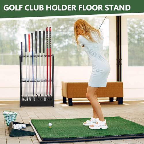 Image of Golf Club Holder for 9 Clubs & 9 Balls, Solid Wood & Iron Golf Organizer, Golf Putter Holder Floor Stand, Golf Club Stand Suitable for Golf Simulators|Golf Course Accessories
