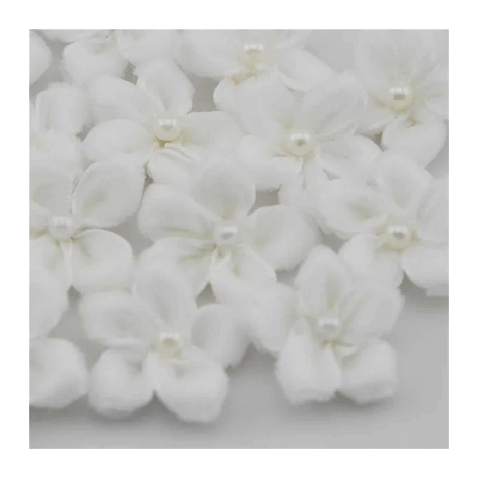 Ndsjaie White Fabric Flowers Home Decor 20Pcs Velet Ribbon Flowers W/Bead Appliques Wedding Decoration Sewing Crafts For Wedding Celebration Decor(White)
