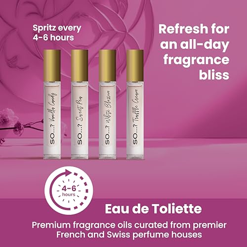 So…? Unique Premium Womens Perfume Gift Set, Vanilla Candy, Sweet Pea, White Blossom, Truffle Cream, Eau De Toilette with Long Lasting Fragrance - Travel Size Mini Perfume for Girls (4 x 14ml) - Image 5