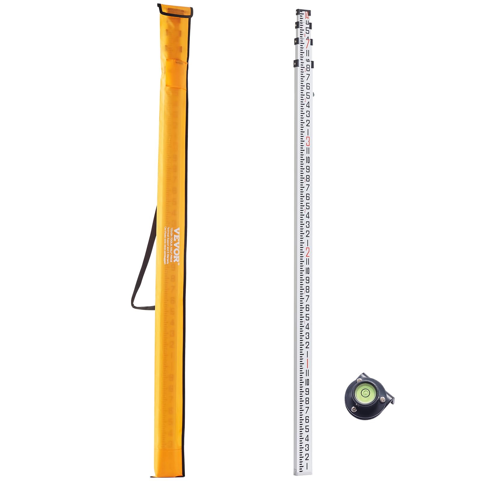VEVOR Aluminum Grade 14-Feet 4 Sections Telescopic Measuring Rod, Double-Sided Scale 1/8in Leveling Rod Stick with Bubble Level & Carrying Bag for Houses, Walls, Floors — Amazon image 9