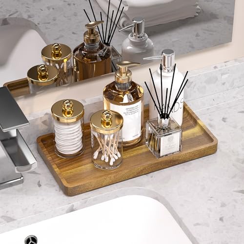 Image of WEENSON Acacia Wood Bathroom Vanity Tray for Soap Dispenser, Toiletries, Makeup, Perfume, Decor, Kitchen Tray for Counter Salt Spice, Toilet Tank Tray for Candle, Nightstand 11.8 inchx6.1 inch