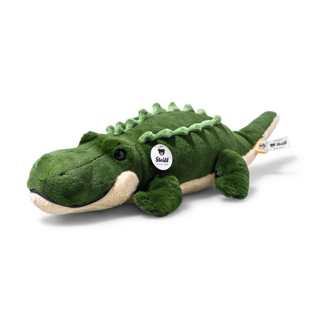 Steiff Kuscheltier Teddies for Tomorrow Rocko Krokodil, Süßes Stofftier mit Kunststoffaugen, Kinder, Jungen & Mädchen, Plüschtier 40 cm, Khaki, 085536