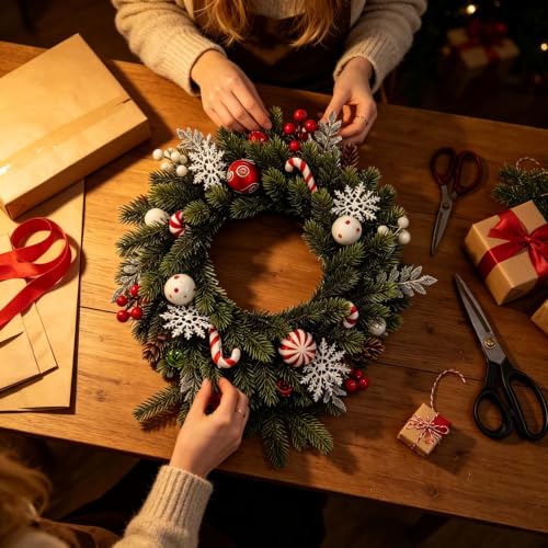 15.75 Inch Christmas Wreath with Snowflake Pinecone Berry for Door Decor - image 4