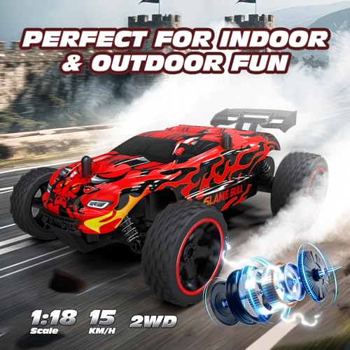 Image of Tecnock RC Cars for Kids, 1:18 Scale 2WD RC Car with USB-C Easy Charging, 2.4GHz Remote Control Car with LED Lights & 50 Mins Playtime, Toys Gifts for Boys & Girls Ages 8-12