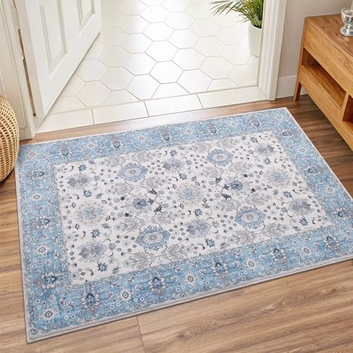 Tapete de área lavable 2x3 azul Vanmoos miniatura 1