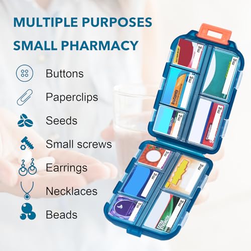 Image of Large Pill Organizer with 189 Medicine Labels, 10 Compartments Pill Case Compact Portable Travel Pill Box for Airplane Car Purse Nurse Vacation Essentials (Green, 1 Pack)