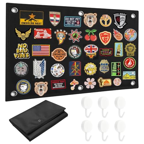 LUHOCIY Klettwand für Patches Patch Wand Kletttafel mit Sechs Haken Patchwand Klett 60 X 45 CM Dekorative Klettfläche für Wand zum Präsentieren von Abzeichen Briefmarken und Medaillen