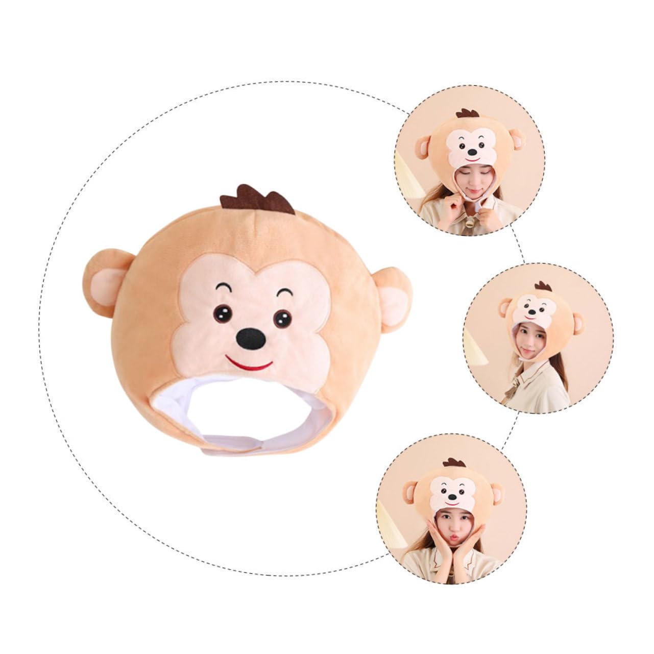 Cappello Peluche Scimmia da Cosplay, Accessorio Costume Leggero Beige