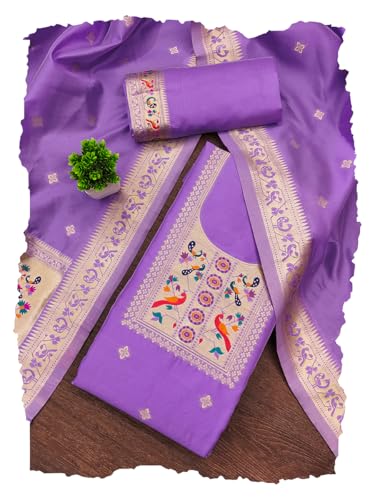 Image of DEVANGI Women's Banarasi Silk Unstitched Salwar Suit Dress Material With Dupatta