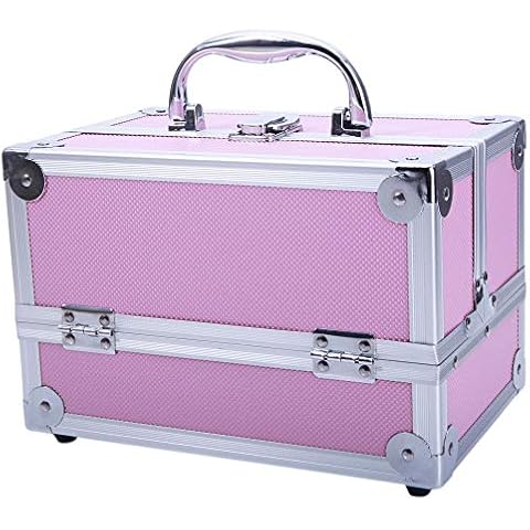 Shyneer Professional Makeup Train Case, Portable Cosmetic Box,Aluminum Makeup Train Case Jewelry Box Cosmetic Storage Organizer with Mirror for Makeup Artist, Crafter, Makeup Tools (Pink) Cover