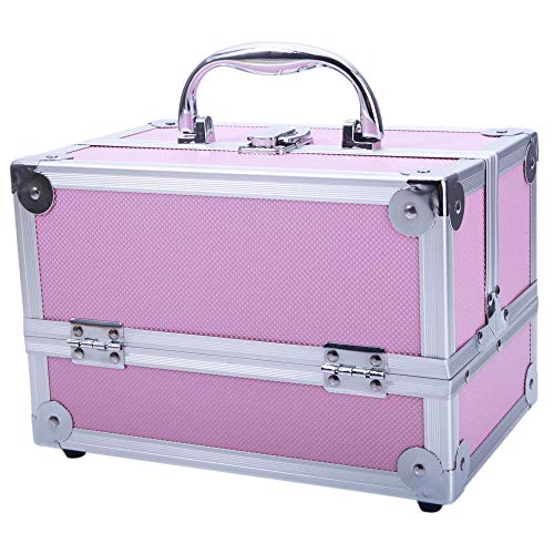 Aluminum Makeup Train Case Jewelry Box Cosmetic Organizer Lipstick Jewelry Display Storage Box Pink #TOP6