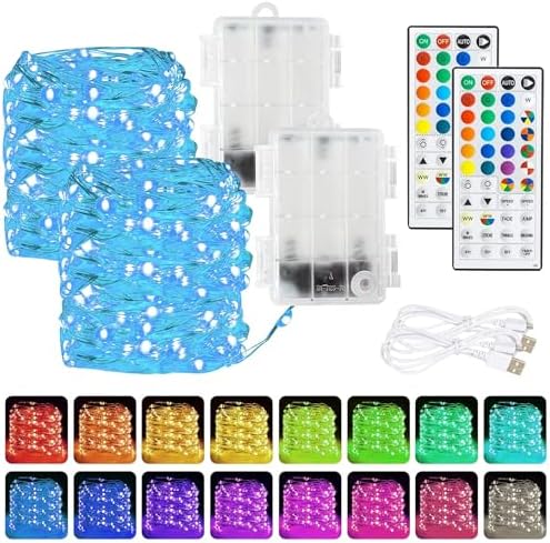 Dazzle Bright Color Changing Fairy Lights Battery Operated, 2 Pac...