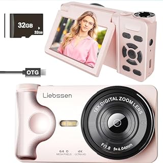 4K Digital Camera 64MP Autofocus 3.0'' 180° Flip Screen Portable for Photo & Vlog Featuring Time Lapse & Slow Motion & 20 Filters 32GB 2000mAh Ideal for Social Media Creators Beginner&Childen