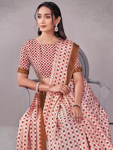 Image of Satrani Women's Chinnon Printed Saree with Unstitched Blouse Piece
