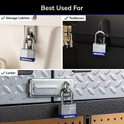 Image of BRINKS - 40mm Laminated Steel Keyed Padlock with 1 3 /8 inch Shackle - Chrome Plated with Hardened Steel Shackle