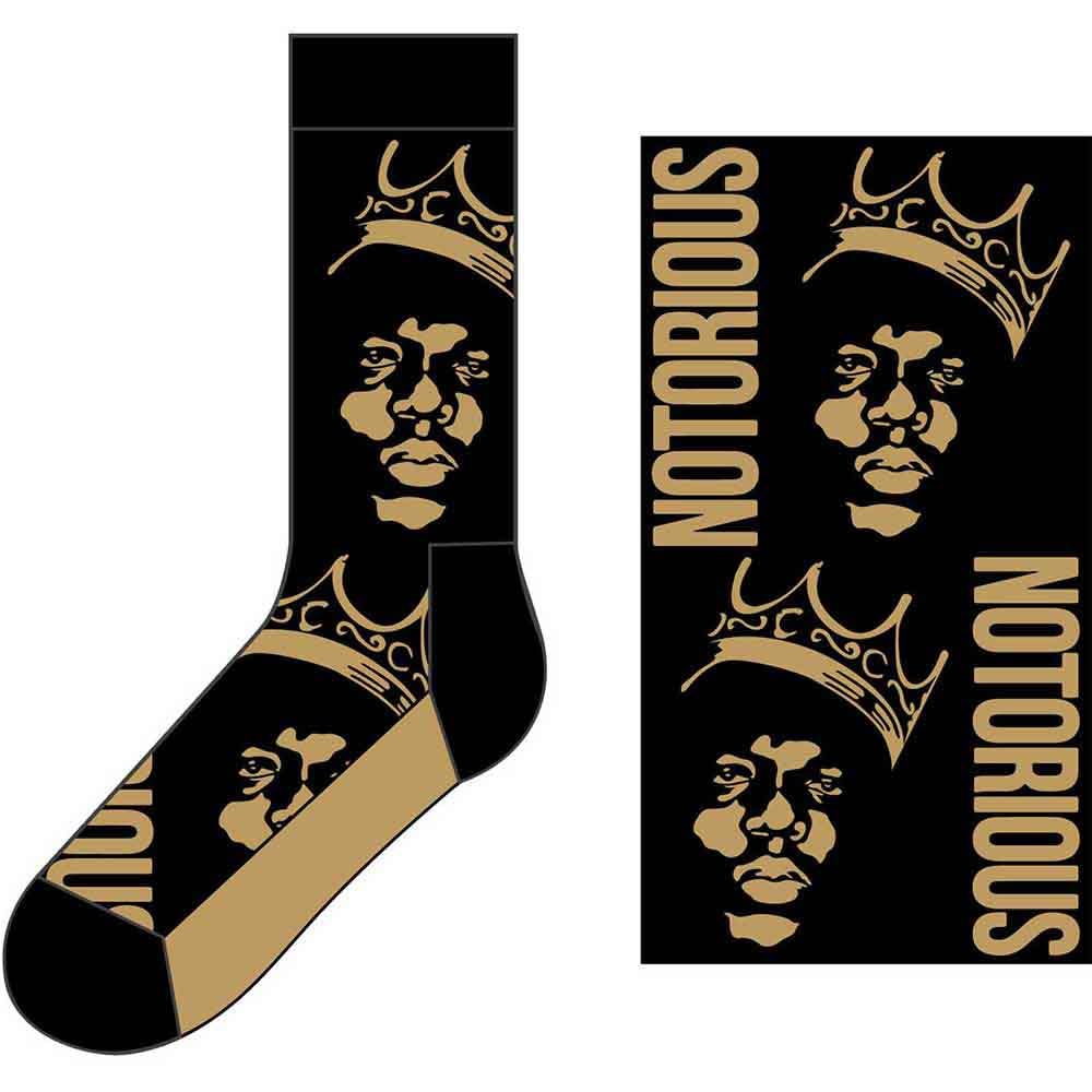 The Notorious B.I.G. Gold Crown Black Socks One Size UK 7-11 OFFICIAL
