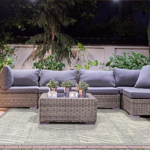 Superior Indoor Outdoor Area Rug, Perfect for Patio, Bedroom, Kitchen, Laundry Room, Entryway, Office, Playroom, Carpet Cover, Abstract Geometric Modern, Ellery Collection, 5' 2" x 7' 2", Cream