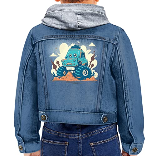 Big Truck Toddler Hooded Denim Jacket - Themed Jean Jacket - Graphic Denim Jacket for Kids