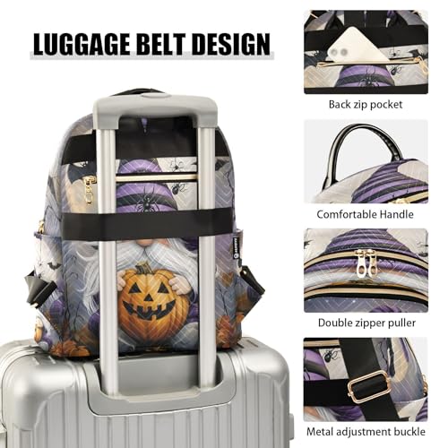 Image of ALAZA Gnome Bat Moon Leaf Pumpkin Halloween Women Backpack Purse Ladies Fashion Shoulder Bag Daypack Travel Bag 10L