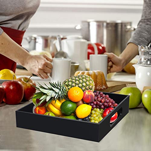 Tasybox Acrylic Serving Tray, Black Decorative Serving Trays With Handles For Kitchen Dining Room Table Ottoman Vanity Countertop 12" X 12" #TOP3