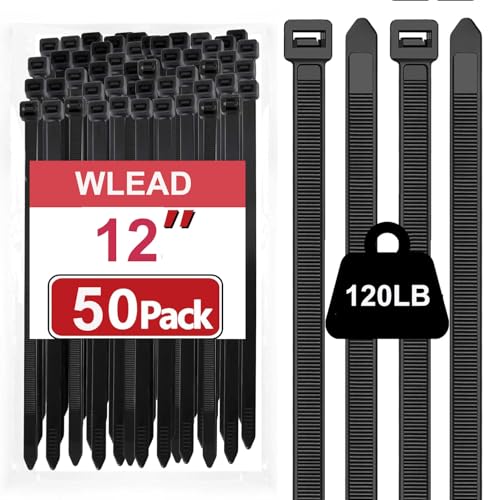 Zip Ties Heavy Duty 12 inch,Toothed Double Sided With 120 LBS Tensile Strength Cable Ties,Extra Large Wire Ties Adjustable Nylon Tie Wraps for Indoor Outdoor（50 Pack Black）