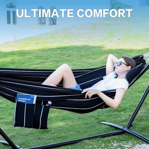 Image of PNAEUT Double Hammocks with Stand for Outside, Portable Space Saving Heavy-Duty Steel Stand for Indoor Outdoor Patio with Carrying Bag, 450 lbs Capacity (Chasm)