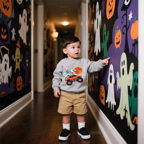Kids Halloween Sweatshirt Toddler Boys Girls Pumpkin Bat Dinosaur Monster truck Graphic Crewneck Pullover Shirt 2-7t2
