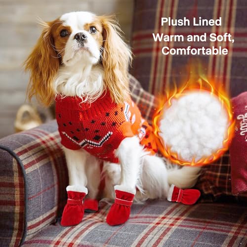 CHONGQILAO Hundeschuhe Pfotenschutz Outdoor, 4 Stücke Hundeschuhe Winter Pfotenschutz Hund Schneestiefel Hunde Schuhe rutschfeste Warme, Winter Schnee Hundestiefel für Große Mittlere Kleine Hunde