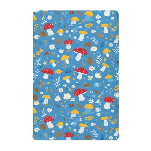 Image of Crib Sheet Breathable Soft Crib Mattress Sheet for Baby Toddler Boys Girls Fitted Pack n Play Crib Sheet Fit Standard Crib Mattress 52 x 28 Inch Blue Mushroom Daisy Leaf