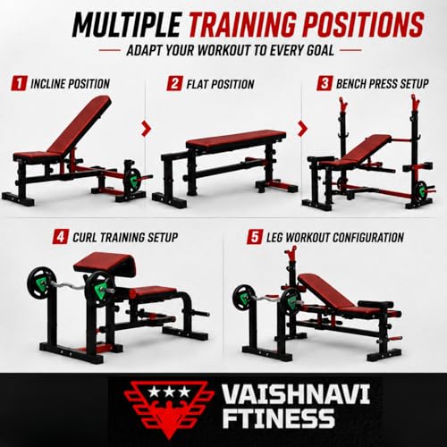 Image of 8-in-1 Adjustable Gym Bench | Bench Press for Home Gym with Preacher Curl & Leg Extension | Foldable, Heavy Duty & Multipurpose Bench for Home Gym, Full Body Workout Equipment