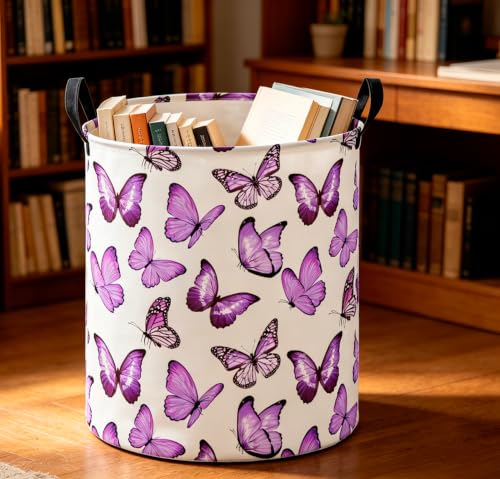 Image of CLOCOR Large Laundry Basket,Waterproof Fabric Storage Container,Room Decor(Deep Purple Butterfly)