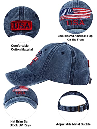 Image of 4 Pieces USA Flag Hat American Patriotic Baseball Cap Tactical Hat for Men Adjustable Cotton Dad Hat Women Teens