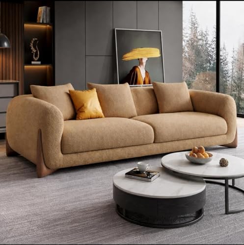Image of Modern Sofa Chesterfield Design with Stylish Wooden Legs Bouncy Teddy Fabric Brown Finish Sofa for Living Room, Bedroom, Hallways (3 Seater)