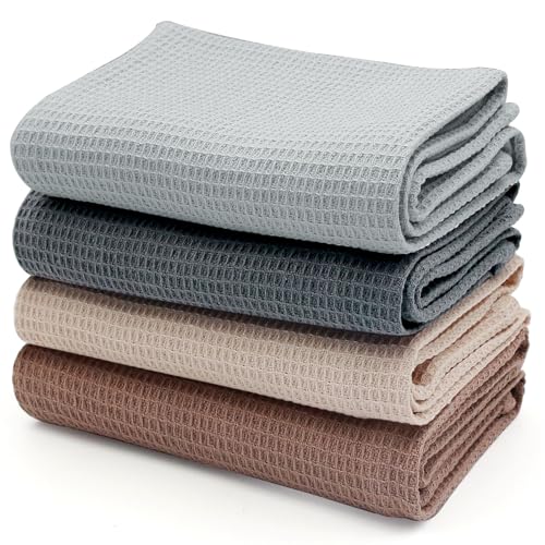 Torchons de Cuisine, Torchon Vaisselle de 45x65cm, Lot de 4 Essuie Main Cuisine 100% Coton, Torchons en Coton durables et Super absorbants