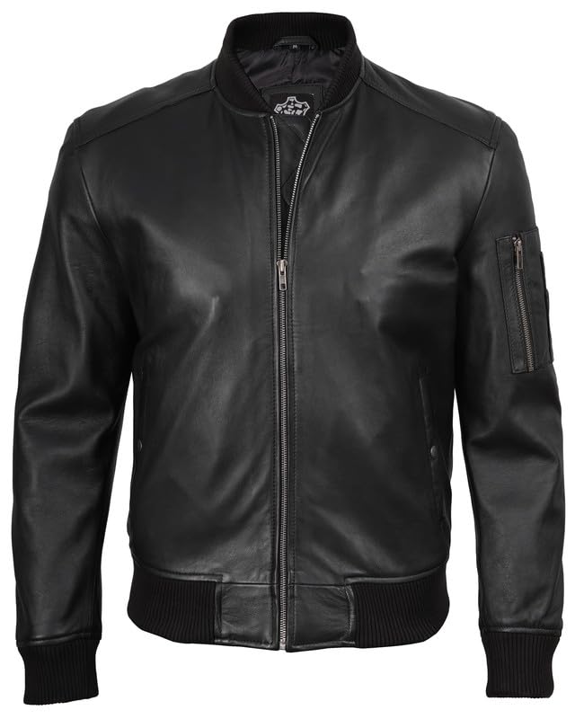 Image of Decrum Bomber Leather Jacket Men - Real Lambskin Casual Leather Jackets for Men with Zip Closure