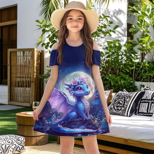 Xpyiqun Dresses for Gilrs 3-14 Summer Kids School A Line Swing Party Dress Off-Shoulder Short Sleeve Dresses3