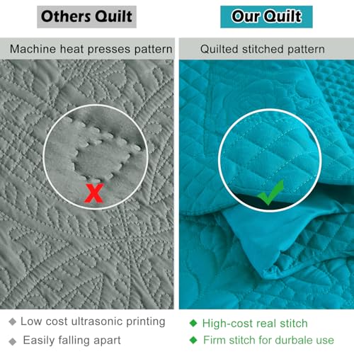 Image of EVENHUG Oversized King Bedspreads California King Quilt Set with Pillow Shams Extra Wide Large King Size Quilts Lightweight Coverlet Bedding Sets Teal Blue 120 inchx120 inch